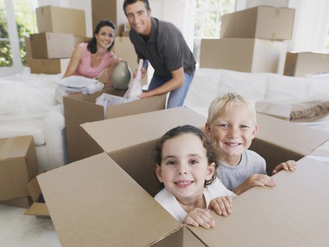 Packed business items ready for transport during a local relocation