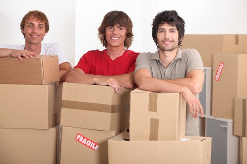 Packed boxes and furniture ready for a home move in Forest Gate